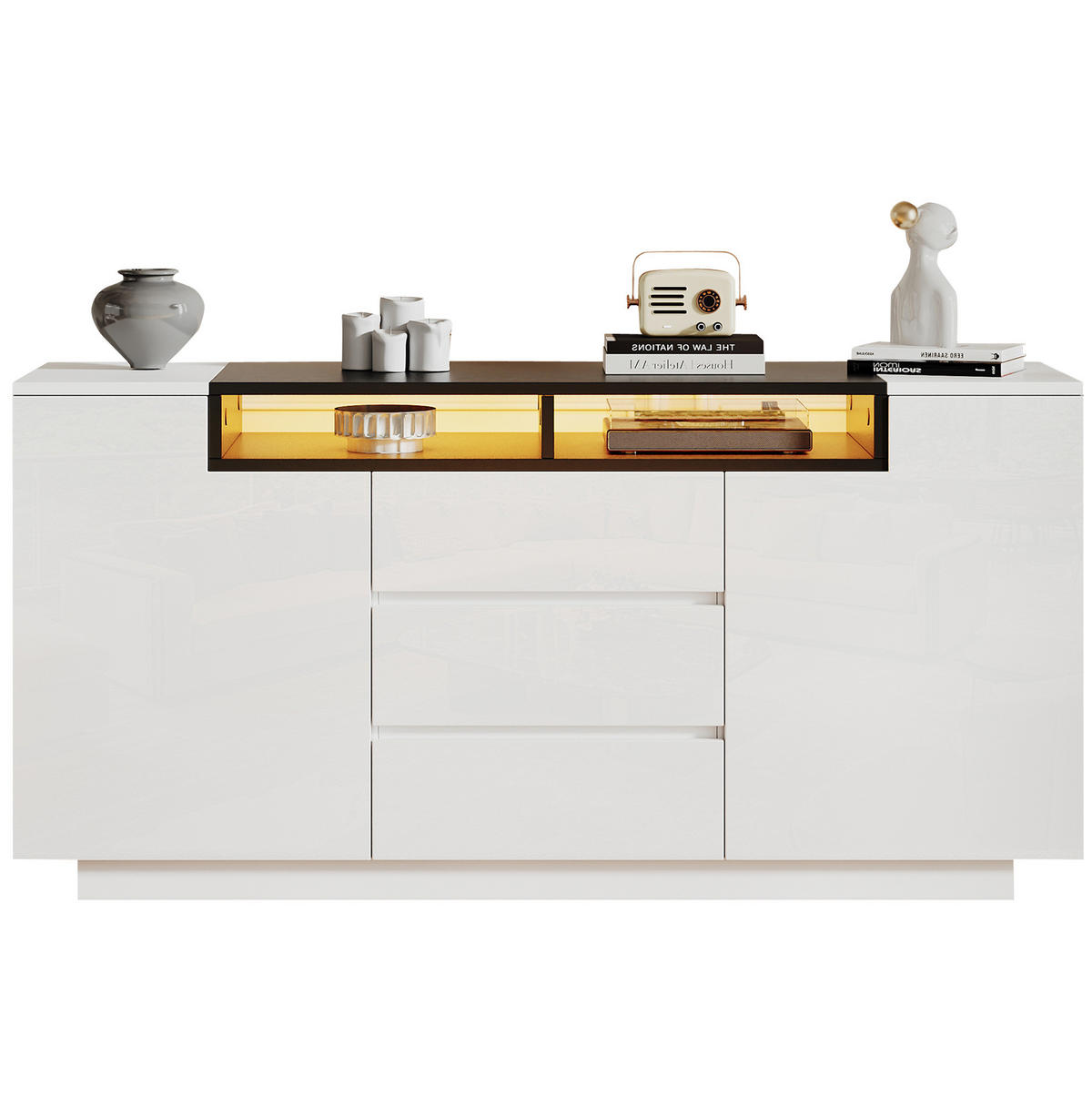 SIDEBOARD 140/40/68 cm Weiß/Schwarz mit 2 Türen und 3 Schubladen - Weiß, Holzwerkstoff (140/68/40cm) - OKWISH