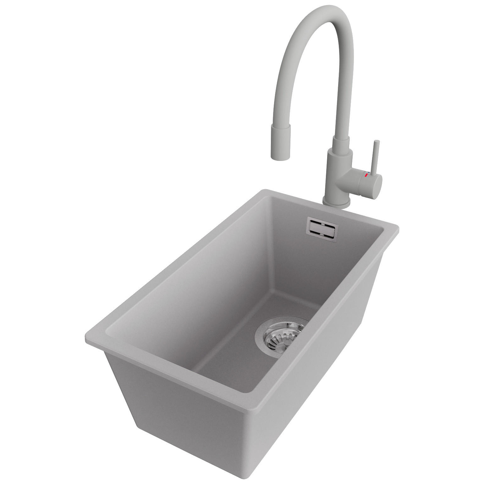 UNTERBAUSPÜLE GRANIT London, 2-er set Grau 26/47 cm 1 Becken + Küchenarmatur 38/14 cm + Ablauf-Set ab 30er Unterschrank - Chromfarben/Grau, Kunststoff (26/20/47cm) - Primagran