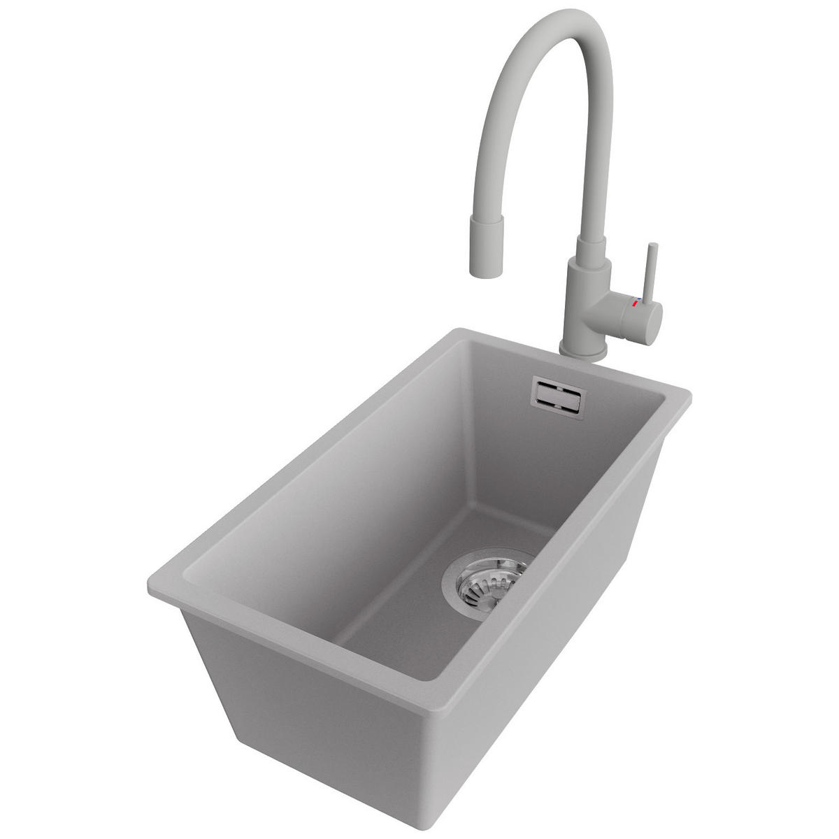 UNTERBAUSPÜLE GRANIT London, 2-er set Grau 26/47 cm 1 Becken + Küchenarmatur 38/14 cm + Ablauf-Set ab 30er Unterschrank - Chromfarben/Grau, Kunststoff (26/20/47cm) - Primagran