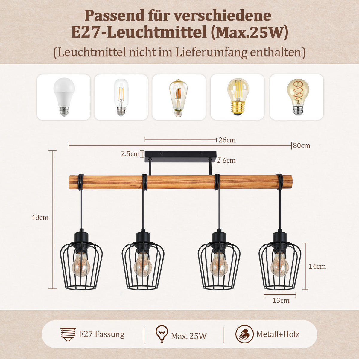 DECKENLEUCHTE Belenor 80/13/48 cm - Schwarz, Holz/Metall (80/13/48cm) - ZMH