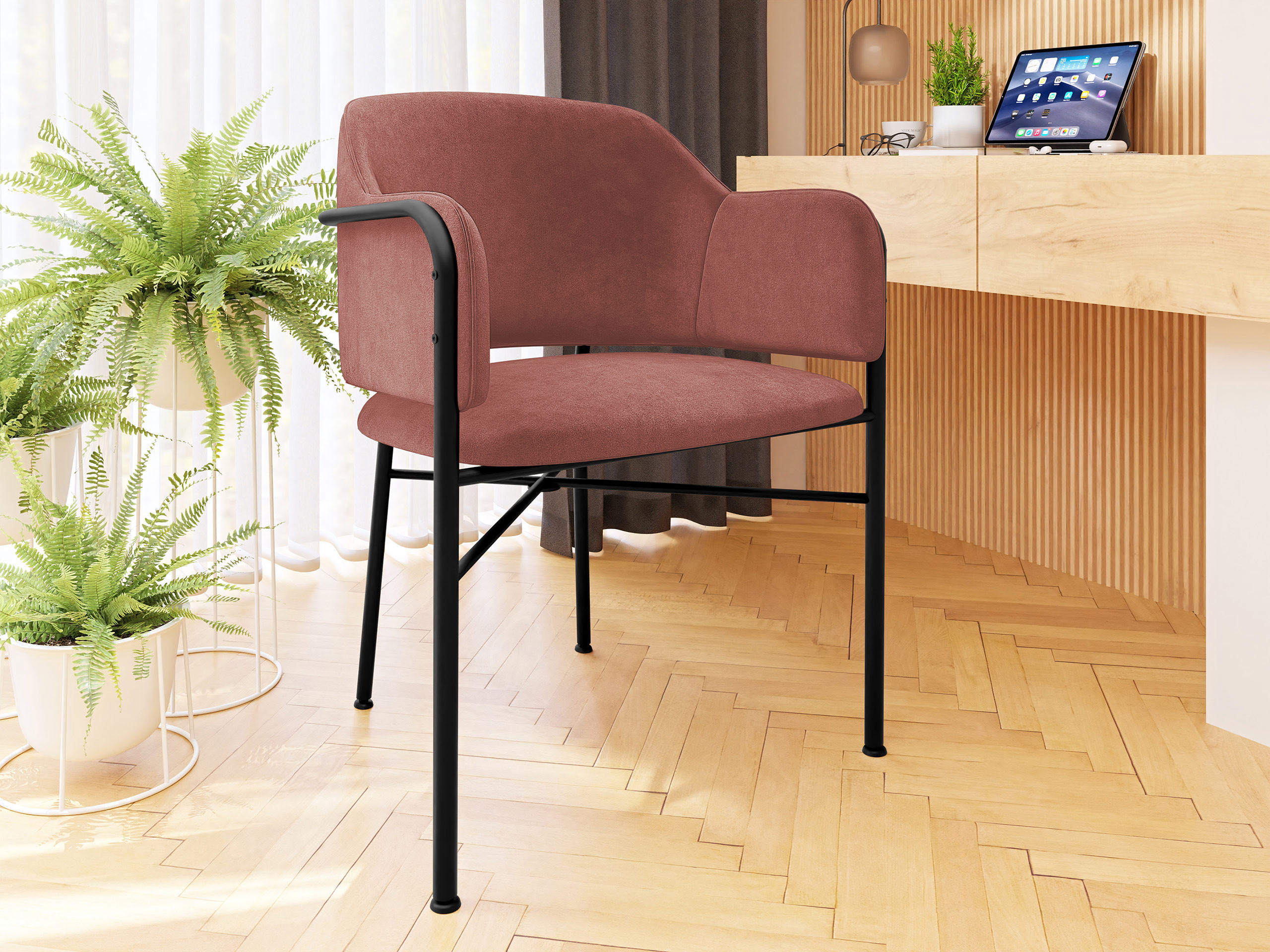 POLSTERSTUHL Delivio - Schwarz/Rosa, Textil/Metall (56/79/55cm) - MIRJAN24