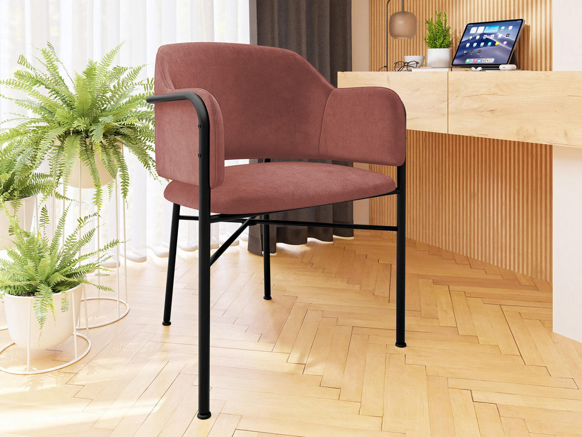 POLSTERSTUHL Delivio - Schwarz/Rosa, Textil/Metall (56/79/55cm) - MIRJAN24