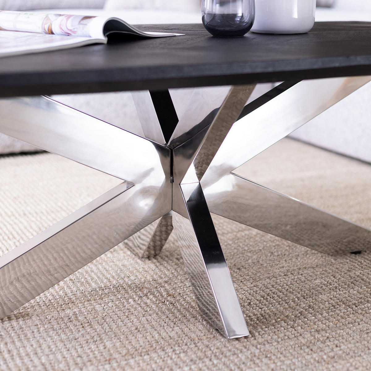 COUCHTISCH - Mango massiv / Metall - Mango Schwarz / Edelstahl - Schwarz, Holz/Metall (70/130/45cm) - home24