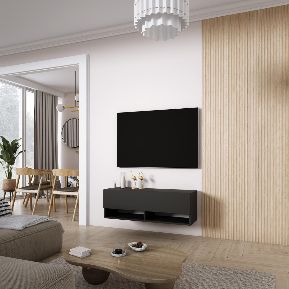 TV-LOWBOARD 100 cm Mattschwarz, 100 × 32 × 34 cm - Schwarz, Holzwerkstoff (100/33.6/32cm) - 3XE LIVING