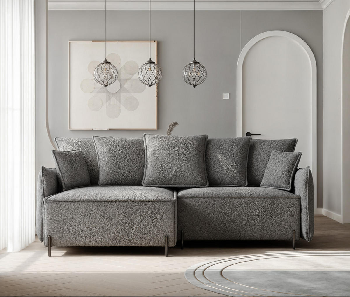 ECKSOFA MARCO Links, mit Schlaffunktion und Bettkasten, Dunkelgrau - Dunkelgrau, Textil/Metall (221/148cm) - Idohome
