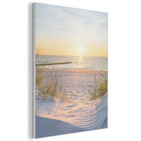 AKUSTIKBILD Strand - Sonne - Düne - Gras - Sand - Horizont Kunstdruck Schlafzimmer 50x70 cm - Hellblau, Kunststoff (50/70/0.9cm) - MuchoWow