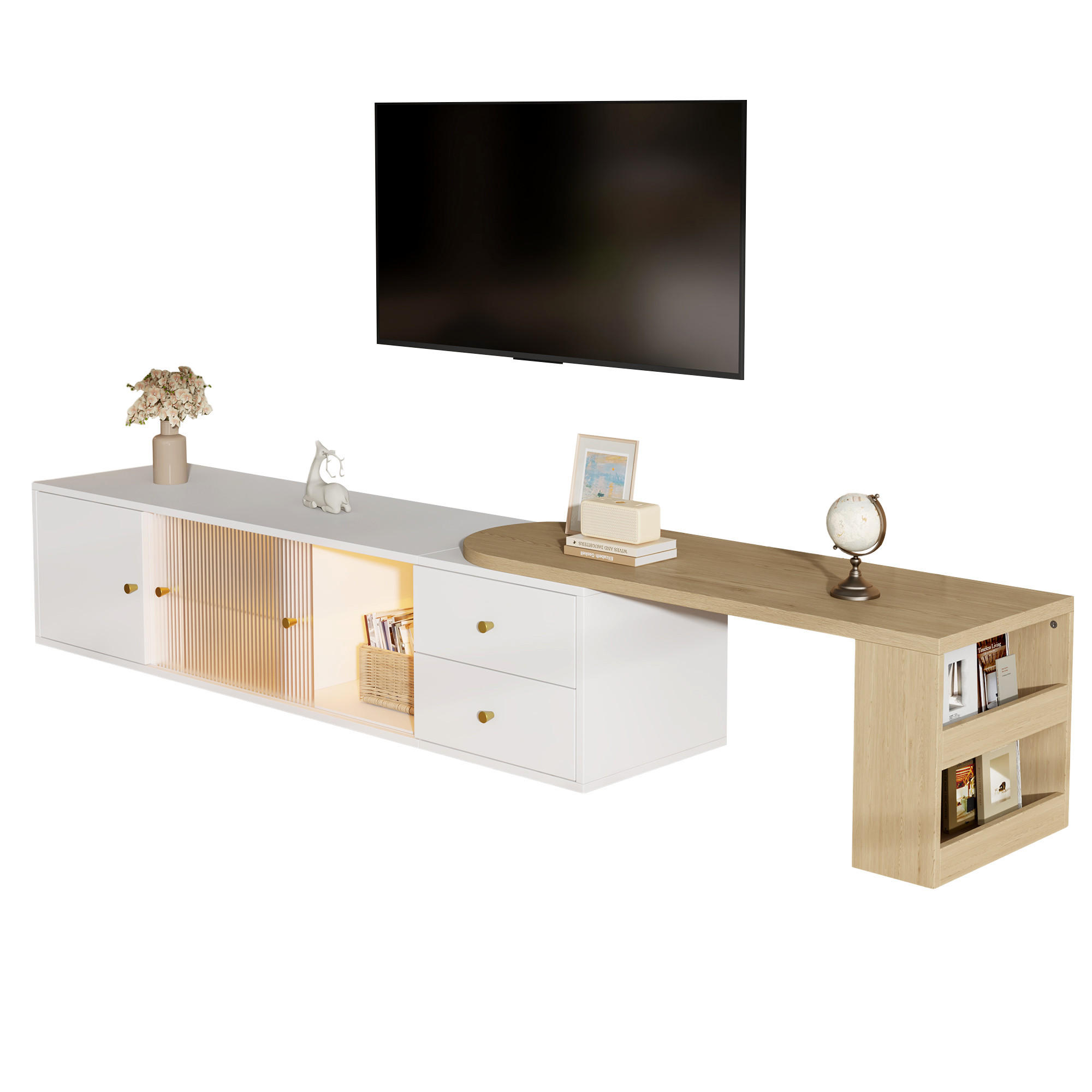 DULAP TV 175x40x35,5cm alb LED sertare