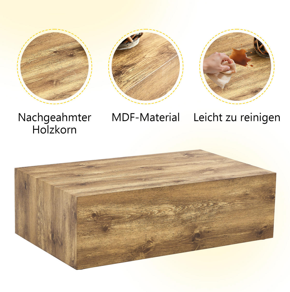 COUCHTISCH 90/50 cm aus MDF in Holzoptik – rechteckig, montiert geliefert - Kieferfarben, Holzwerkstoff (90/50/30cm) - BEAOK