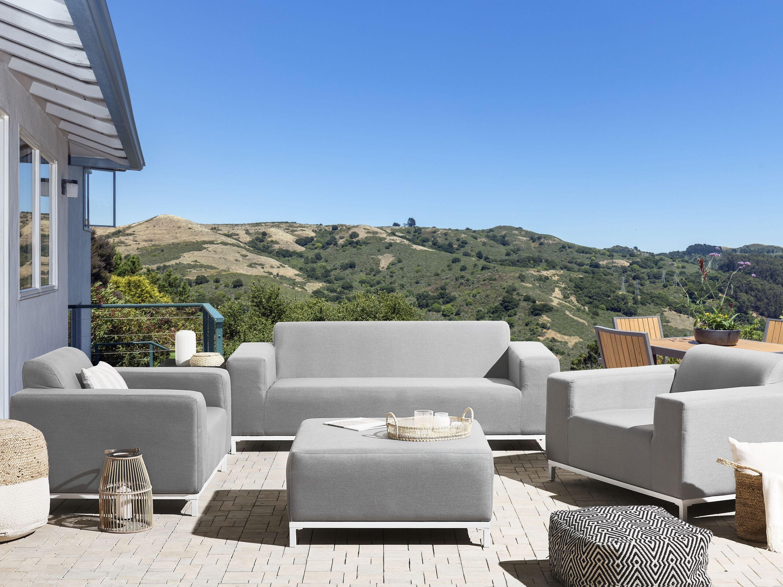 LOUNGE SET 5-Sitzer hellgrau/weißes Gestell Rovigo - Weiß/Grau, Textil - Beliani