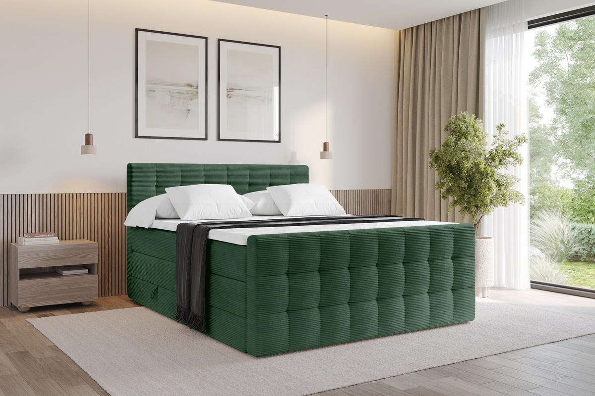 BOXSPRINGOVÁ POSTEL s matrací H3/H4 - IGAN-Z KING - 200x200 cm Zelená - lesní zelená, kompozitní dřevo (203/200cm) - ALTDECOR