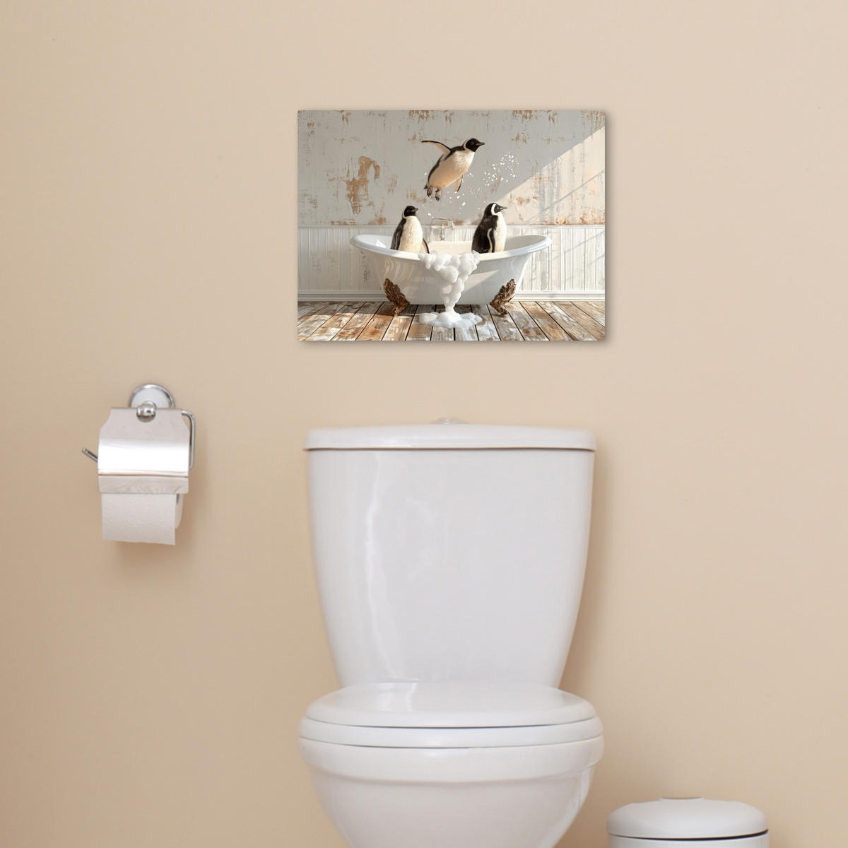 LEINWANDBILD Vintage - Pinguin - Badewanne - Schaumstoff 40x30 cm - Schwarz, Textil (40/30cm) - MuchoWow