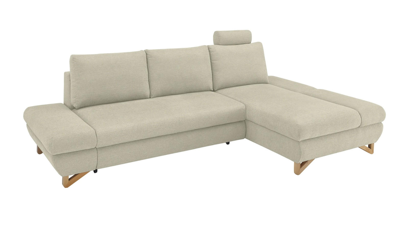 ECKSOFA beige Struktur-Stoff, Sofa mit Bettfunktion und Stauraum 284 cm - Beige, Holz/Textil (284/166cm) - Furn.Design