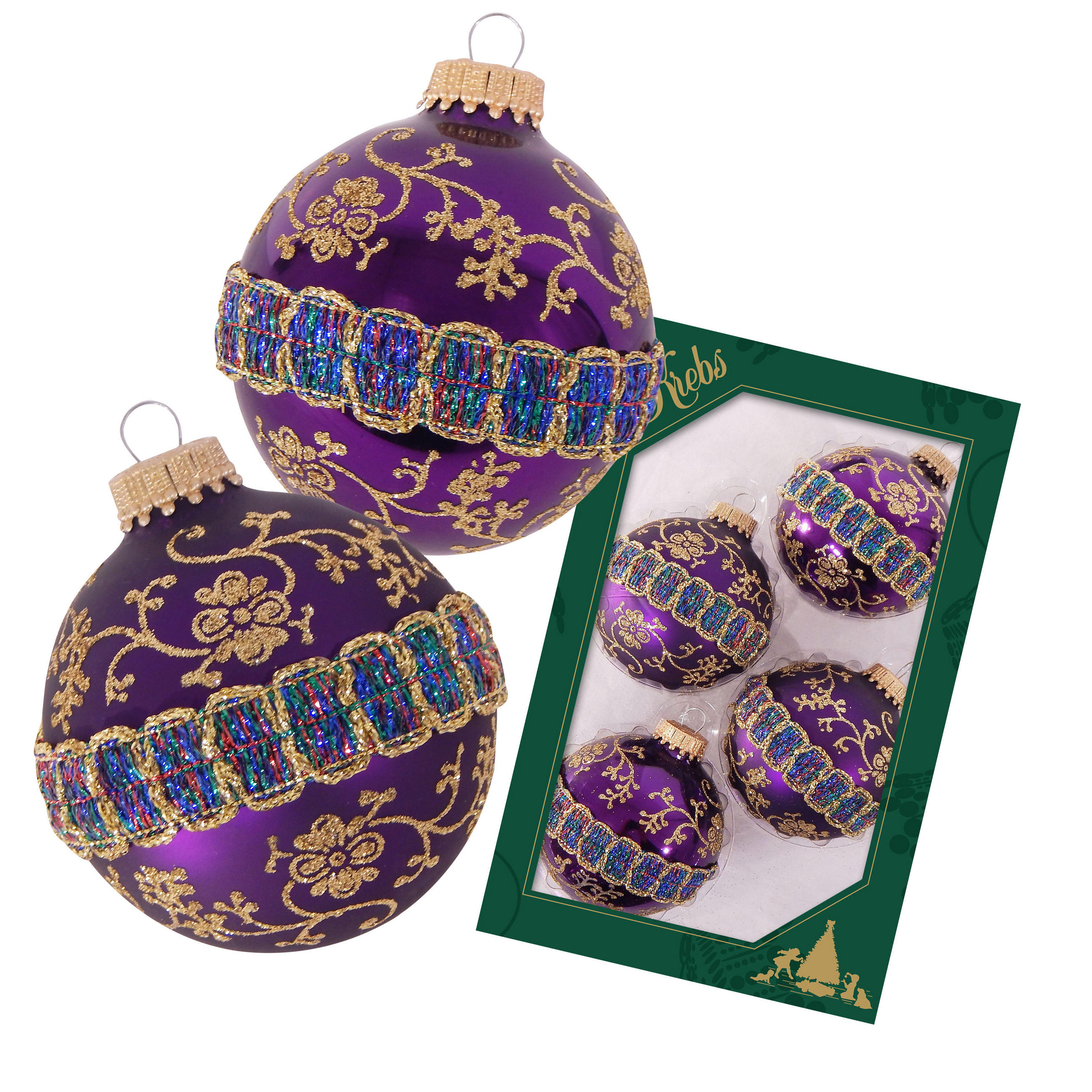 CHRISTBAUMKUGELN Borte Royal Violett 7cm (Glas / 4 Stk.) - Violett, Glas (6/7/6cm) - Krebs Glas Lauscha
