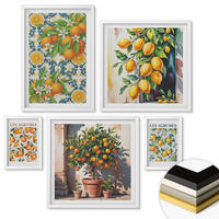 WANDBILDER 5er-Set - 50x50 cm & 20x30 cm & 40x60 cm Weißer Rahmen - Retro gelbe Zitrusfrüchte - Weiß, Kunststoff (40/60cm) - ArtPrintCave