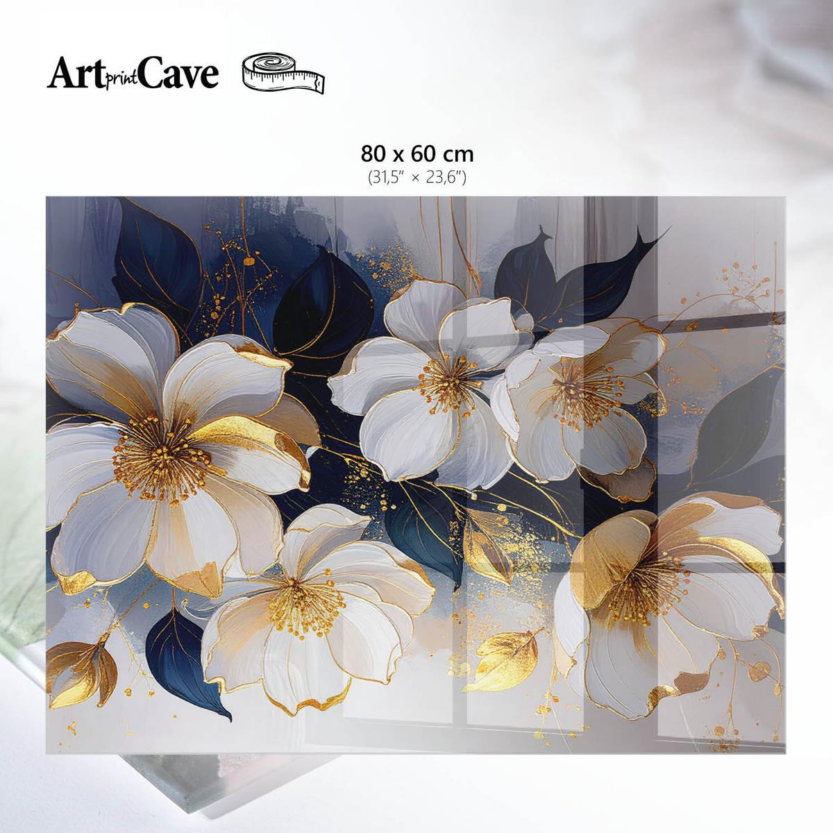 GLASPLATTE 80x60 cm – Florale Eleganz - Beige, Glas (0.4/80/60cm) - ArtPrintCave