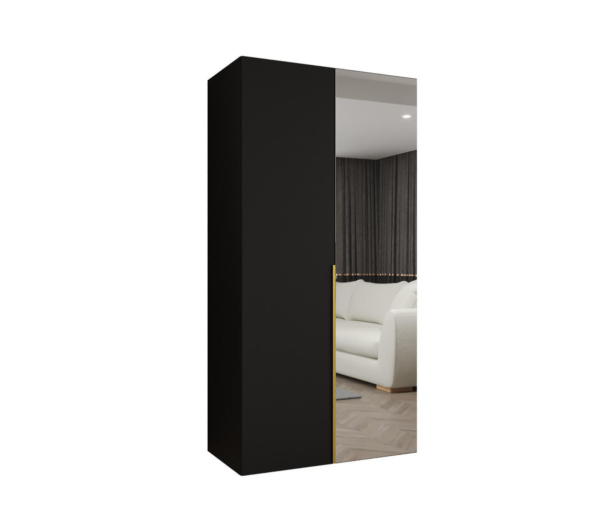 DREHTÜRENSCHRANK 202/100/52 2-türig - Goldfarben/Schwarz, Holz (100/202/52cm) - Abiks Möbel