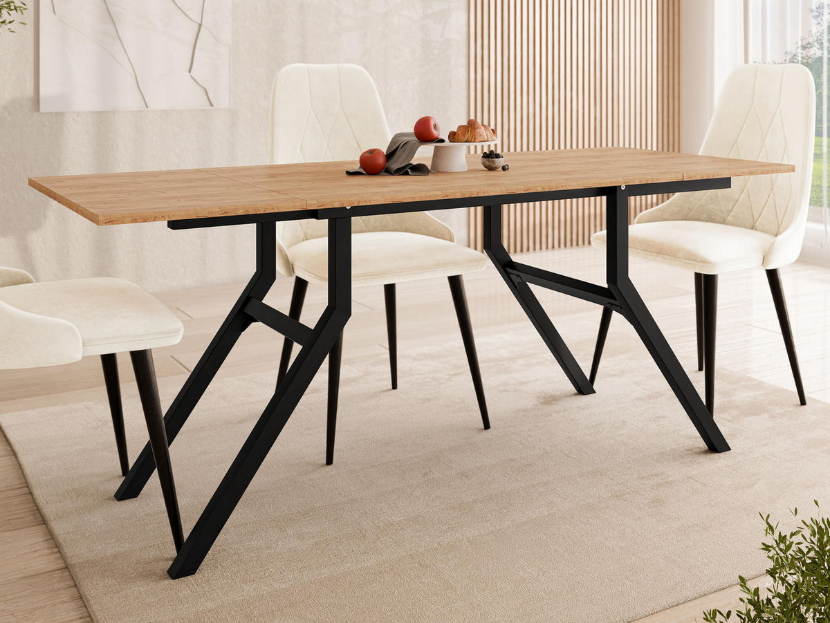 2-IN-1 COUCHTISCH UND ESSTISCH Xena Bis - Eichefarben/Schwarz, Holzwerkstoff/Metall (70/100/45cm) - MIRJAN24