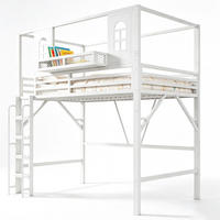 HOCHBETT aus Metall und MDF 90x200 cm Weiß mit Dachdesign, Leiter mit Handlauf und Ablagefach - Weiß, Metall (90/200cm) - Modfu