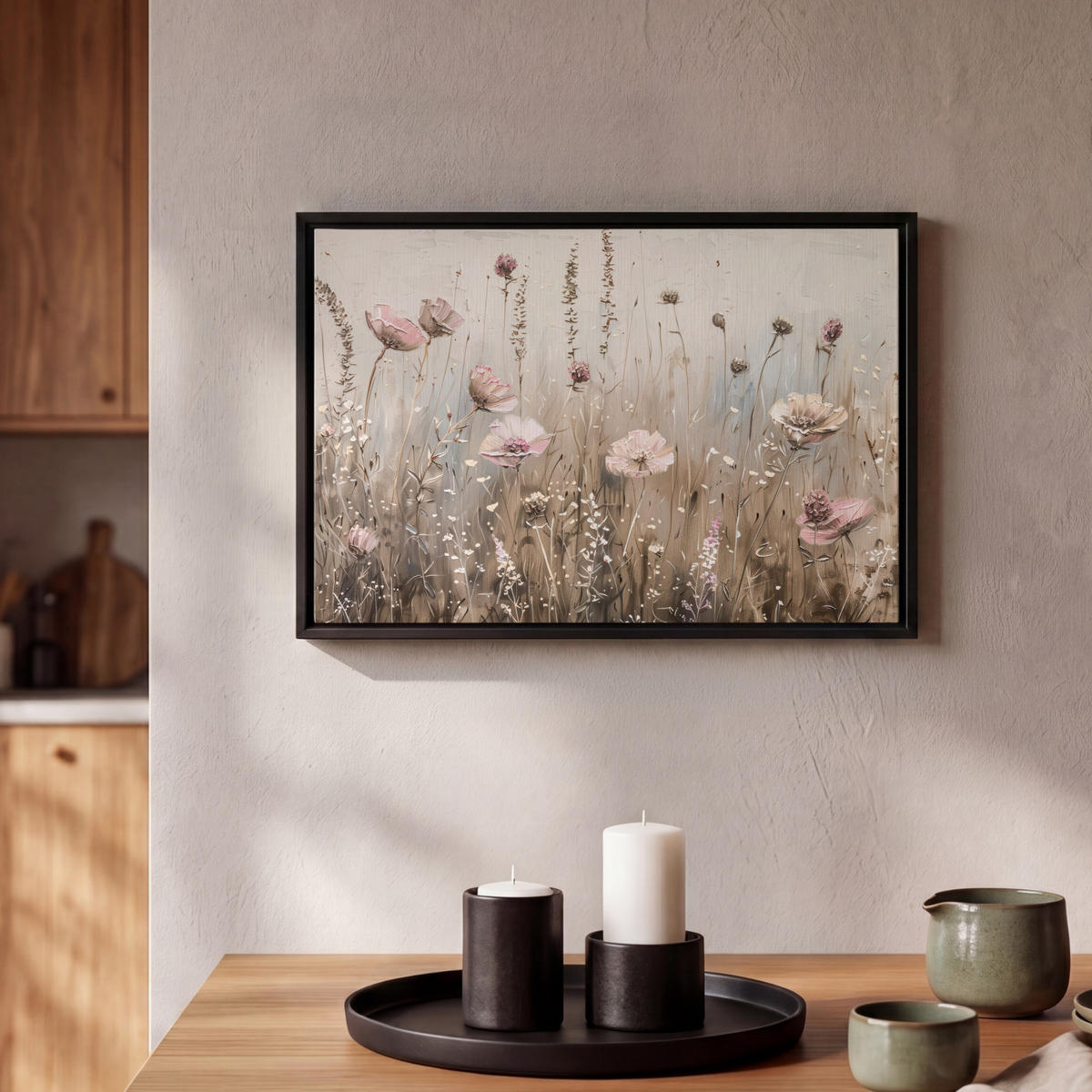 LEINWAND Bilder mit Rahmen - Blumen - Rosa - Modern - Beige - 30x20 - Beige, Textil (30/20cm) - MuchoWow