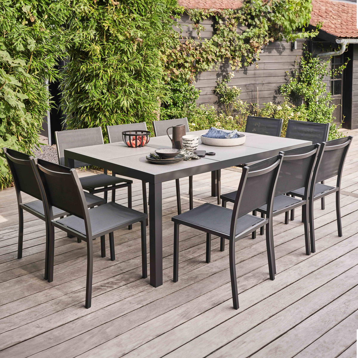 GARTENTISCH ., Grau - Grau, Metall (182/121/74cm) - Oviala