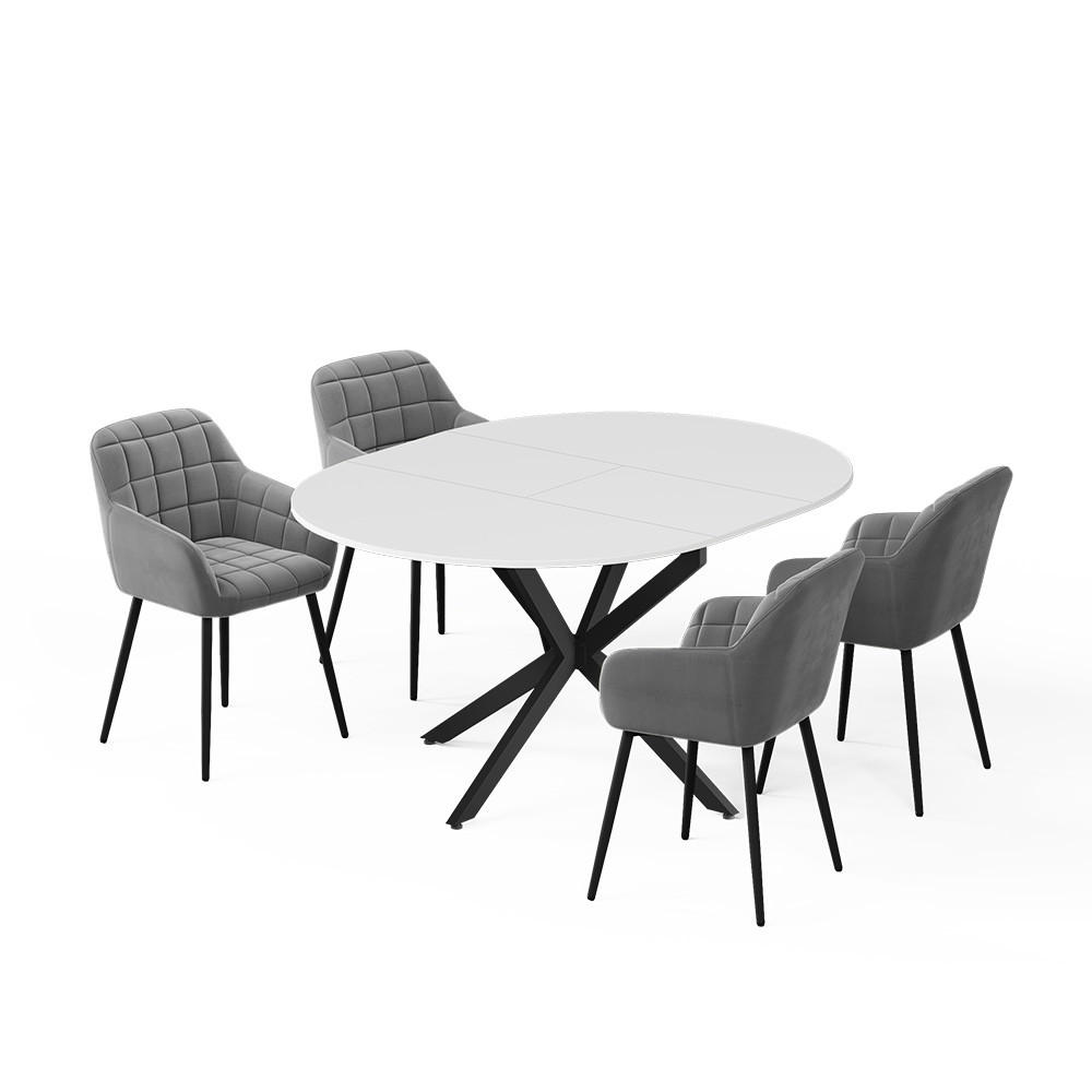 Vicco Esstisch-Set Weiß, Schwarz 120x76.5x120 cm