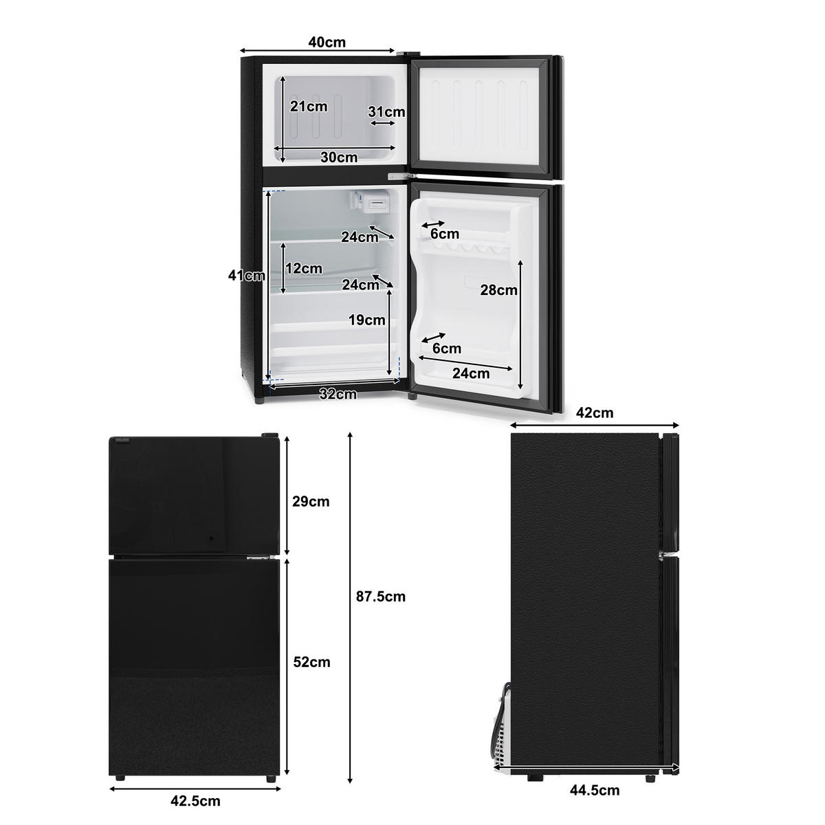 MINIKUHLSCHRANK 44.5/42.5/87.5 cm Schwarz 60L mit LED-Beleuchtung - Schwarz, Metall (44.5/87.5/42.5cm) - Oxeza