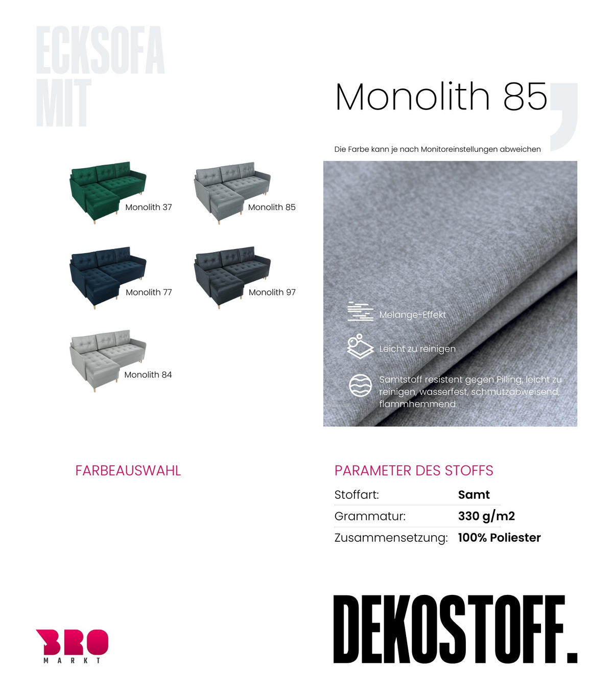 ECKSOFA Fado mit Schlaffunktion Grau Samtstoff - Grau, Textil (210/141cm) - Bromarkt
