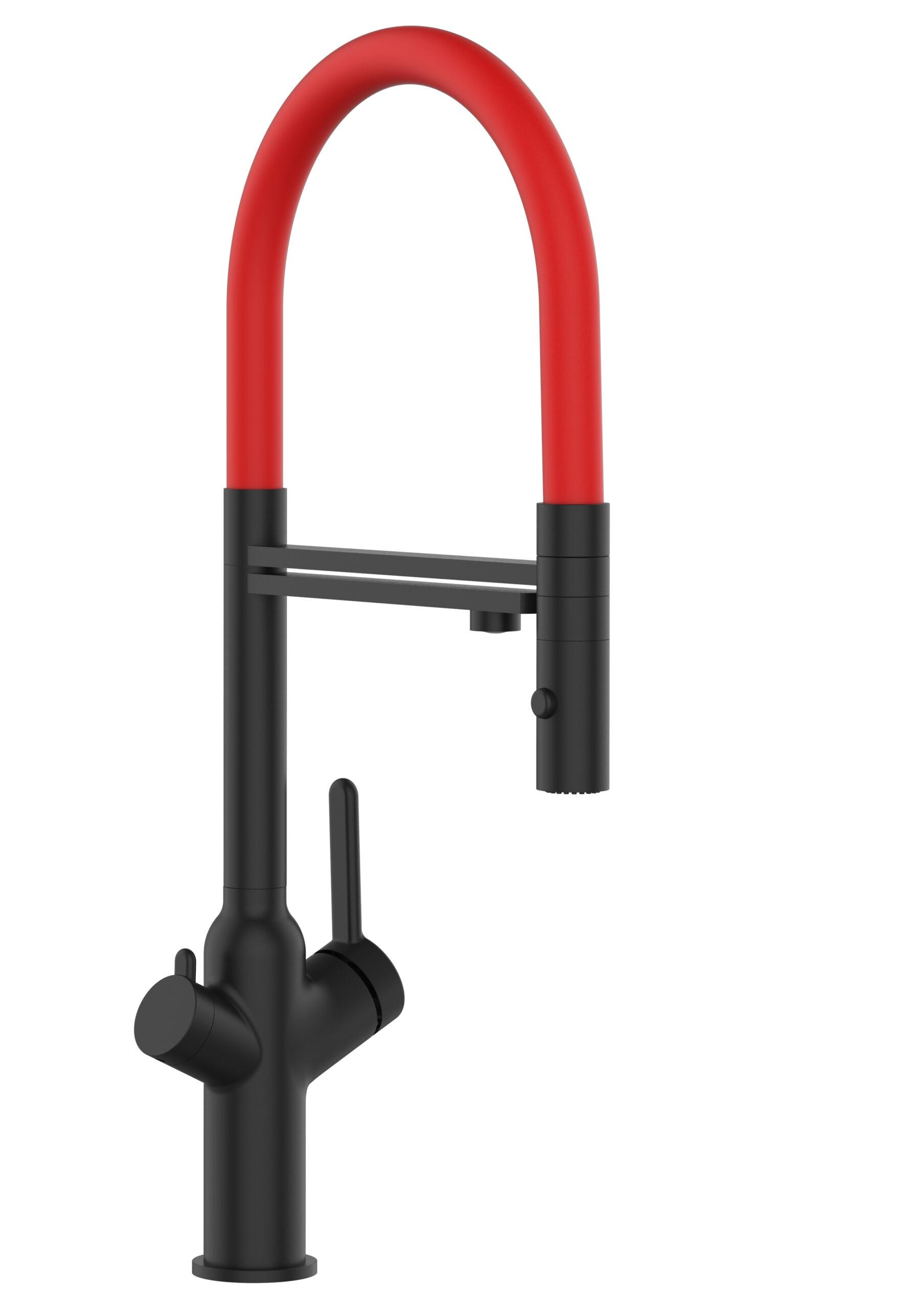 3-WEGE-KÜCHENARMATUR, Schwarz Matt und Rot, 2-Strahl-Brause - Rot/Schwarz, Metall (20.61/48/20.61cm) - VIZIO