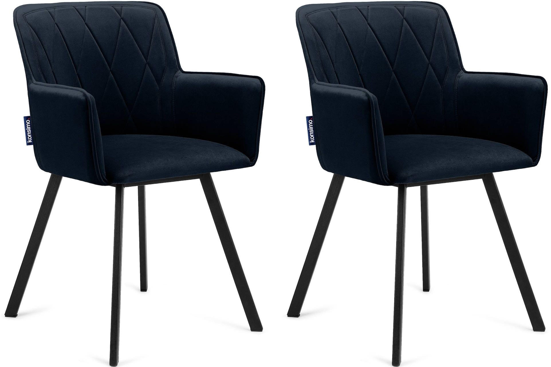 ESSZIMMERSTUHLE PYRUS 2-tlg Velours-Sitz, Dunkelblau - Schwarz/Dunkelblau, Textil/Metall (56/84/46cm) - KONSIMO®
