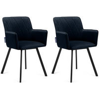 ESSZIMMERSTUHLE PYRUS 2-tlg Velours-Sitz, Dunkelblau - Schwarz/Dunkelblau, Textil/Metall (56/84/46cm) - KONSIMO®