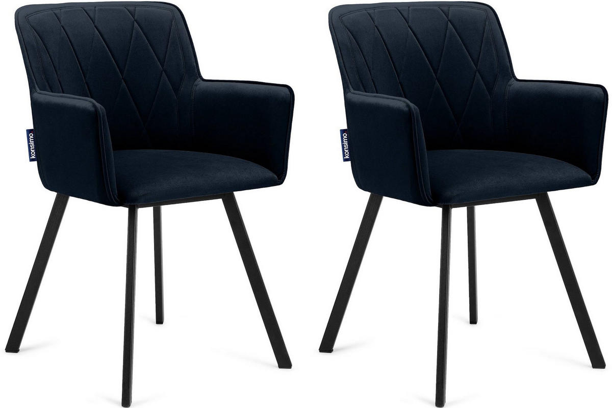 ESSZIMMERSTUHLE PYRUS 2-tlg Velours-Sitz, Dunkelblau - Schwarz/Dunkelblau, Textil/Metall (56/84/46cm) - KONSIMO®