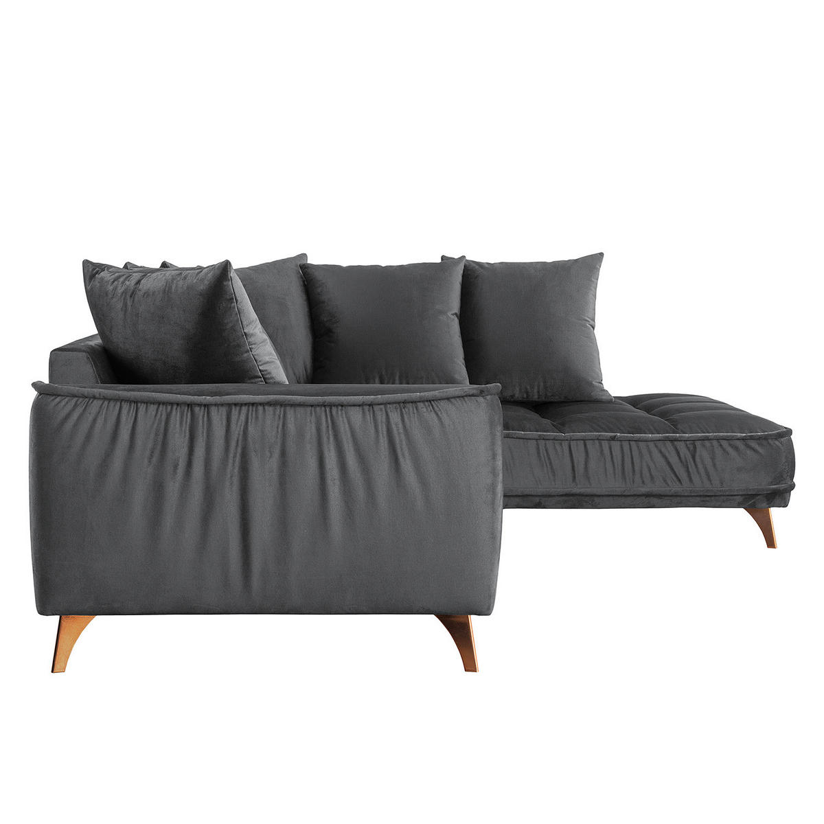 ECKSOFA mit Ottomane - Samt - Schwarz, Textil/Metall (288/245cm) - home24