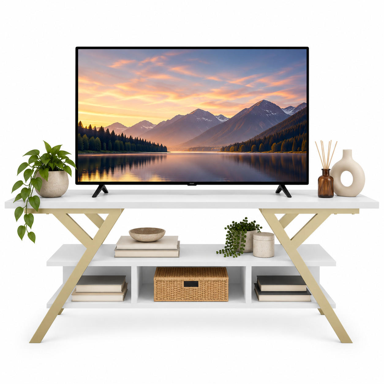 Decorotika TV Gold, Weiß 120x55x35 cm