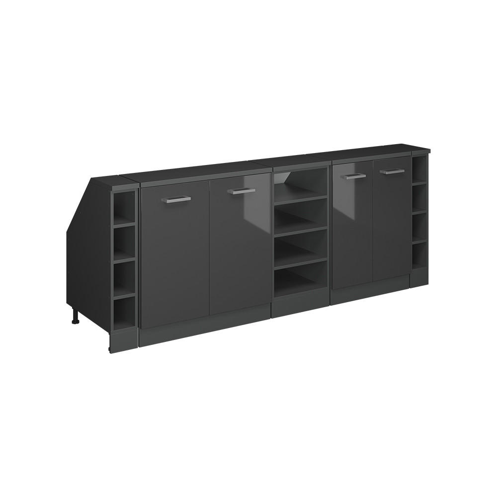K&Ouml;KSSK&Aring;P F&Ouml;R SLUTTANDE TAK R-Line Antracit h&ouml;gblank 210 cm Set om 5 sk&aring;pstommar 60 cm djup Svart h&ouml;gglans, Antracit 83.8/210/60 cm