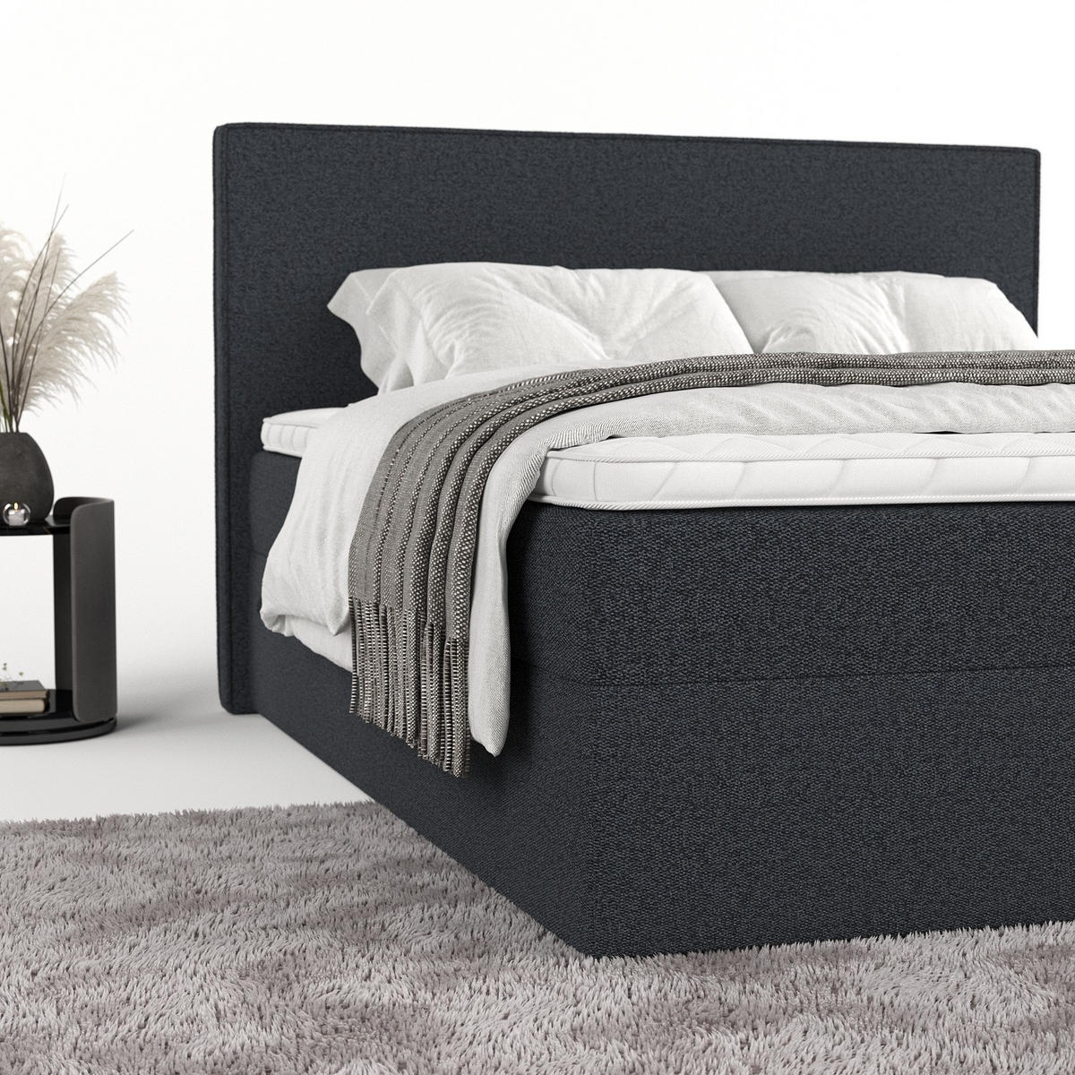 BOXBETT Nuvia 160/200 cm Anthrazit im Riva Stoff - Anthrazit/Schwarz, Holz/Holzwerkstoff (160/200cm) - AltaBeds