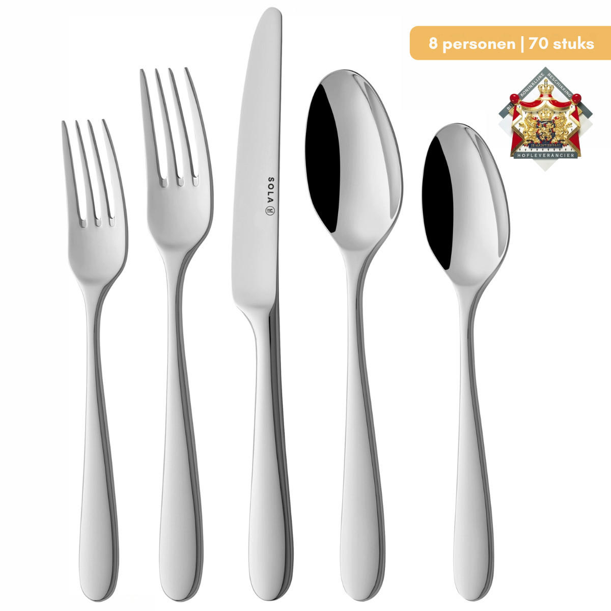 BESTECKSET Nordica - 18/10 Edelstahl - 70-teilig / 8 Personen - Silberfarben, Metall - Sola