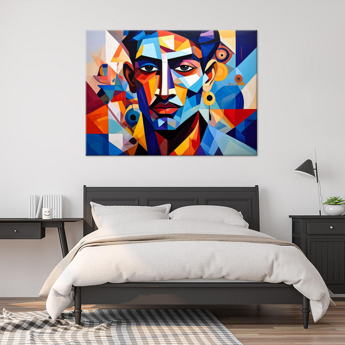 LEINWANDBILD, Geometrisches Porträt eines Mannes im kubistischen Stil - Multicolor, Textil (90/60cm) - Feeby