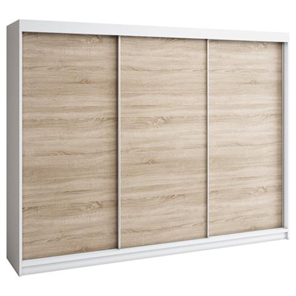 SCHWEBETÜRENSCHRANK 200 CM MERO Farbe: Weiß / sonoma / sonoma / sonoma - Weiß/Braun, Holzwerkstoff (200/215/59.5cm) - A&J MöbelLand