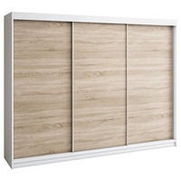 SCHWEBETÜRENSCHRANK 200 CM MERO Farbe: Weiß / sonoma / sonoma / sonoma - Weiß/Braun, Holzwerkstoff (200/215/59.5cm) - A&J MöbelLand