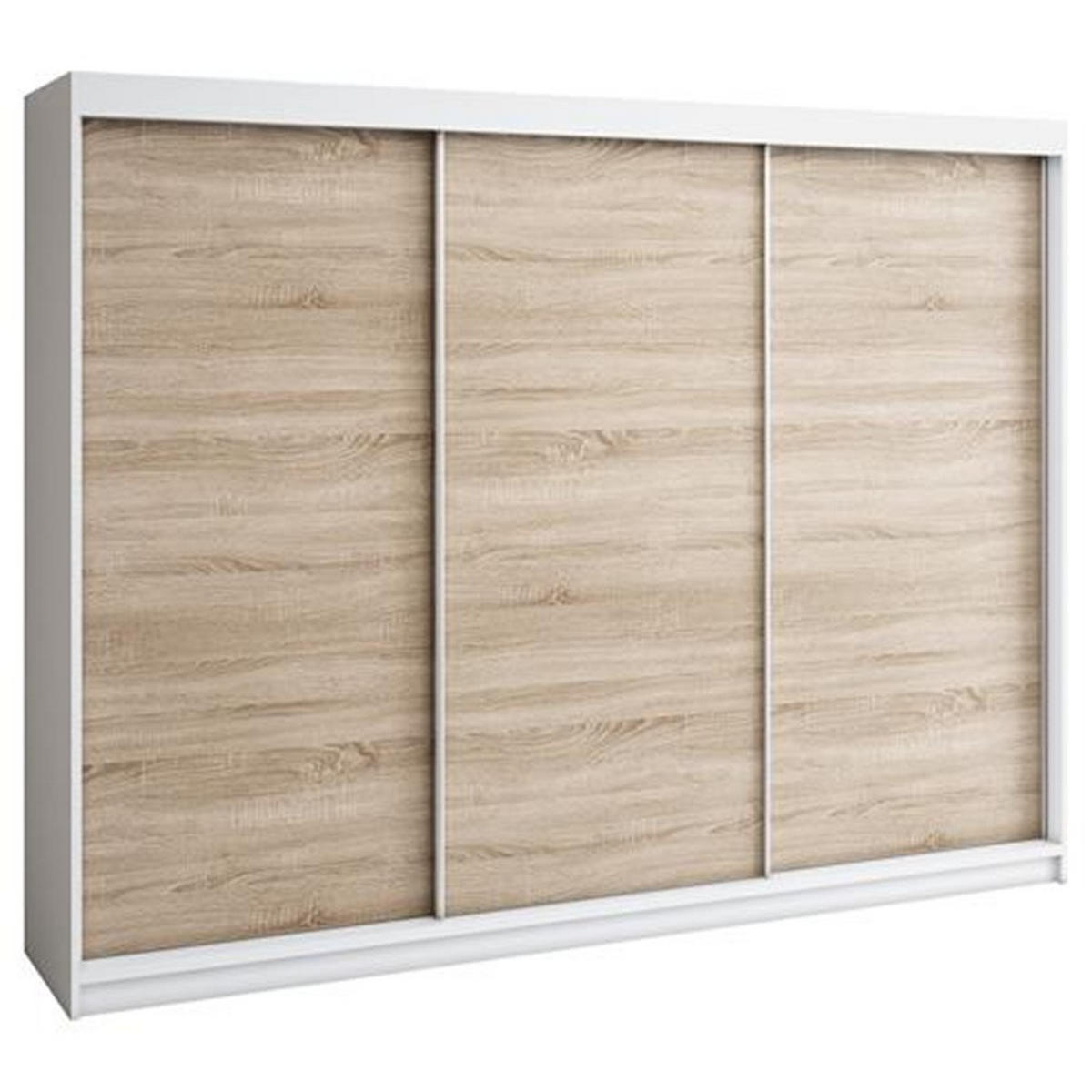 SCHWEBETÜRENSCHRANK 200 CM MERO Farbe: Weiß / sonoma / sonoma / sonoma - Weiß/Braun, Holzwerkstoff (200/215/59.5cm) - A&J MöbelLand