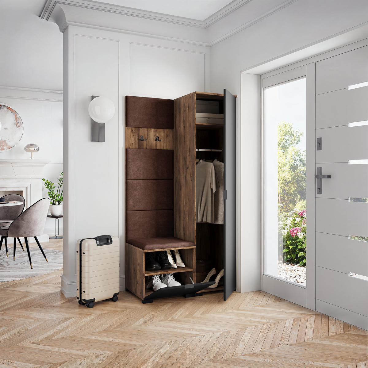 GARDEROBENSCHRANK LORI 95/181/51 cm Modern Garderobe-Set Eiche Lefkas - Eichefarben/Schwarz, Holzwerkstoff (95/181/51cm) - MASSENO