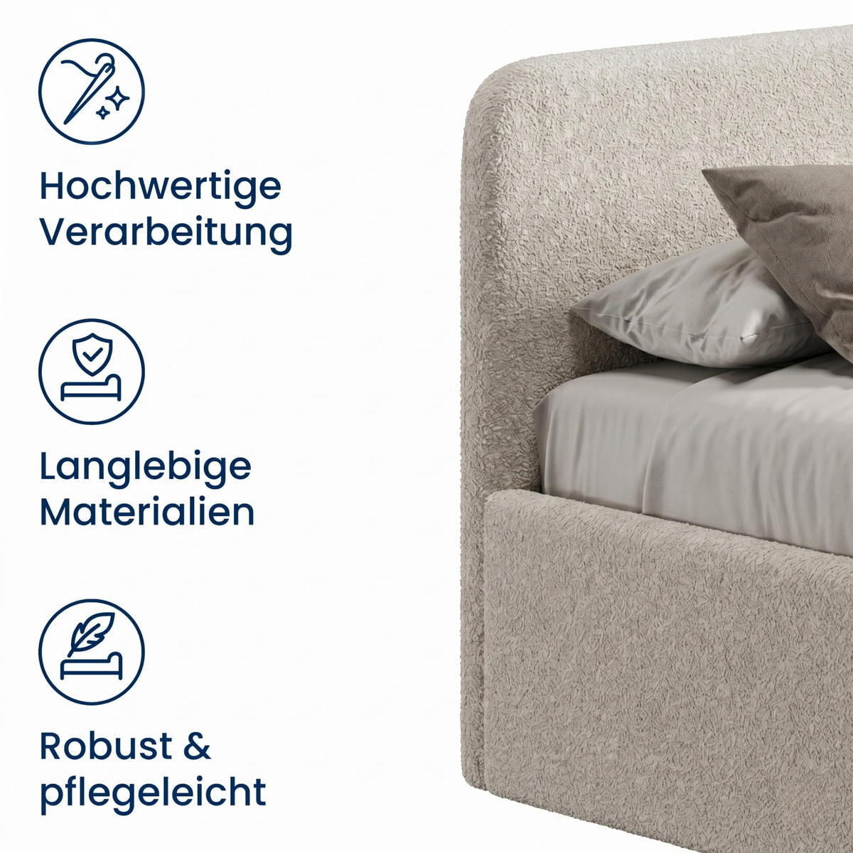 POLSTERBETT 120x200 cm Kaltschaummatratze H3 Bouclé Creme - Creme, Textil (120/200cm) - Home Collective