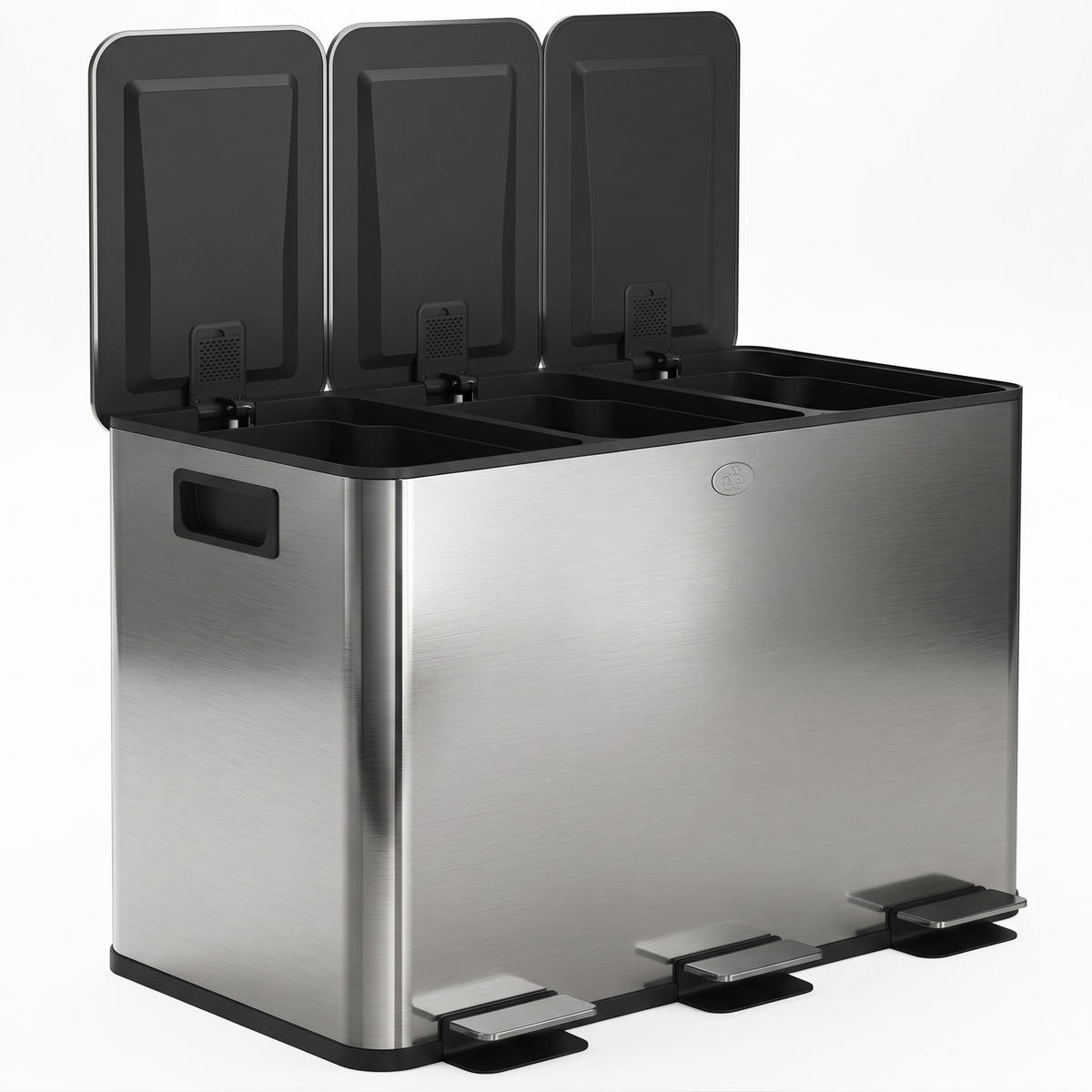 MÜLLEIMER 3 Fach 60L Edelstahl Treteimer Soft Close Silber 61,9/36,6/56,7 cm - Silberfarben, Metall (36.6/56.7/61.9cm) - Rolipo