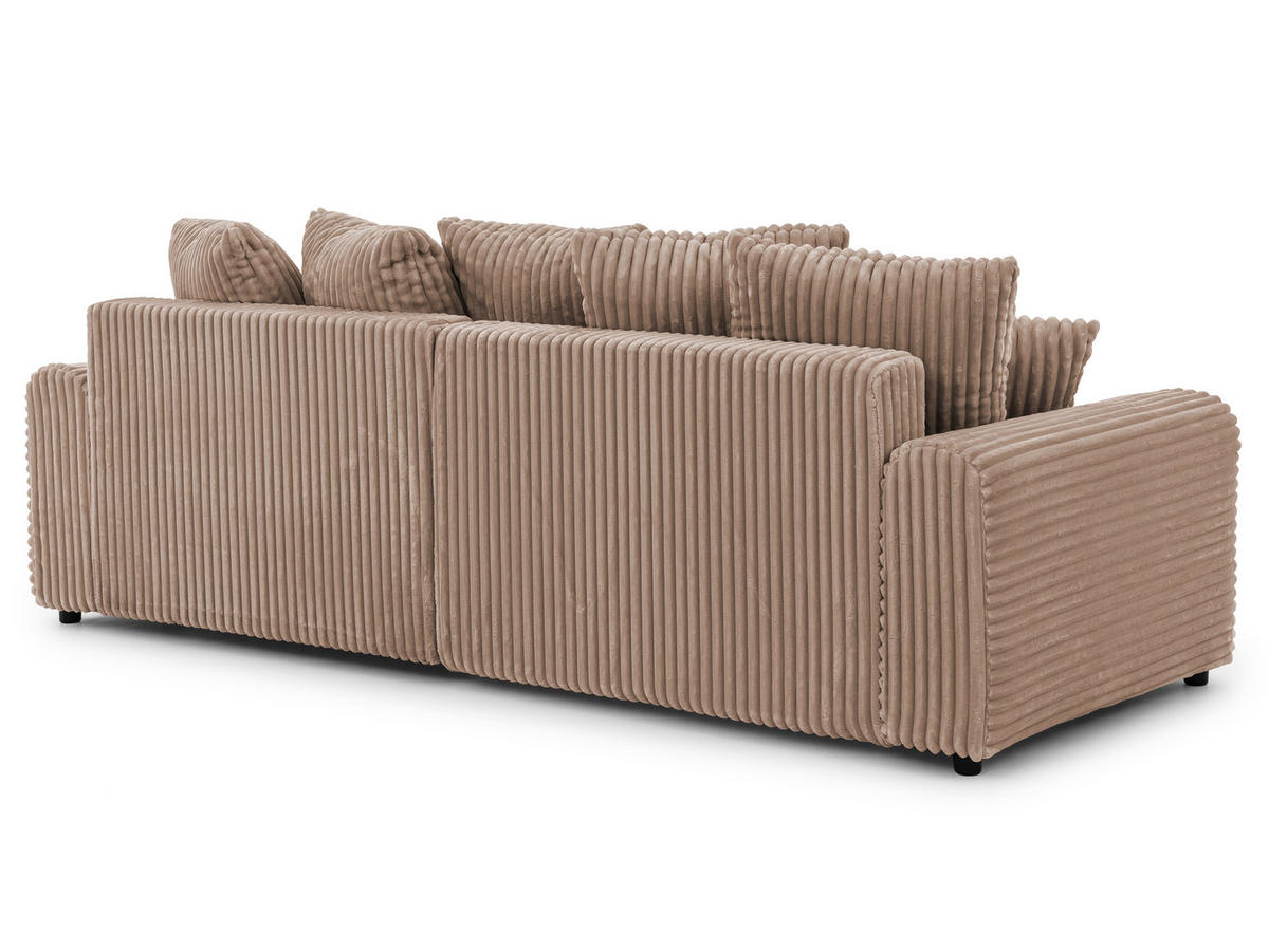 ECKSOFA Calma mit Schlaffunktion und Bettkasten im Bumpy-Design aus weichem Beige Plüschcord - Ottomane rechts - Beige/Schwarz, Holz/Kunststoff (140/239cm) - S-Style