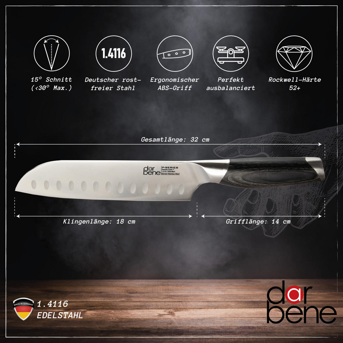 SANTOKUMESSER P-Series Holzgriff 32cm - Alufarben, Metall (32cm) - DarBene
