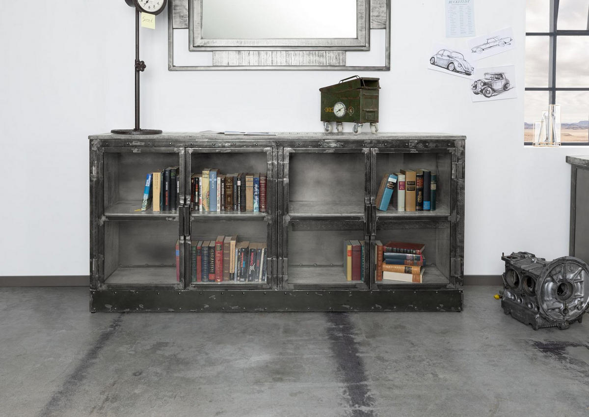 SIDEBOARD Mango 180x40x90 grau lackiert HEAVY INDUSTRY #152 - Grau, Holz (180/90/40cm) - Massivmoebel24