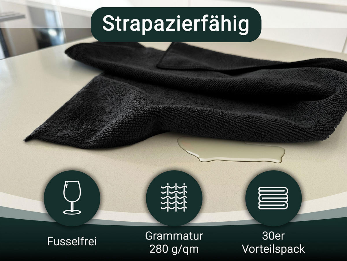 REINIGUNGSTÜCHER, 30er-Set, 40 x 40 cm, 80% Polyester, 20% Polyamid, Schwarz - Anthrazit, Textil (40/40cm) - Zollner