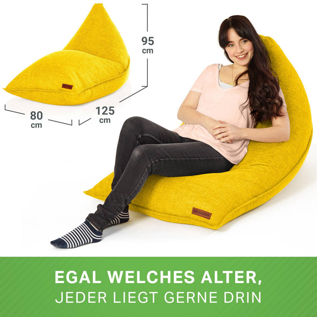 SITZSACK XXL Indoor 150x100x100cm - Gelb, Textil (100/100/150cm) - Green Bean