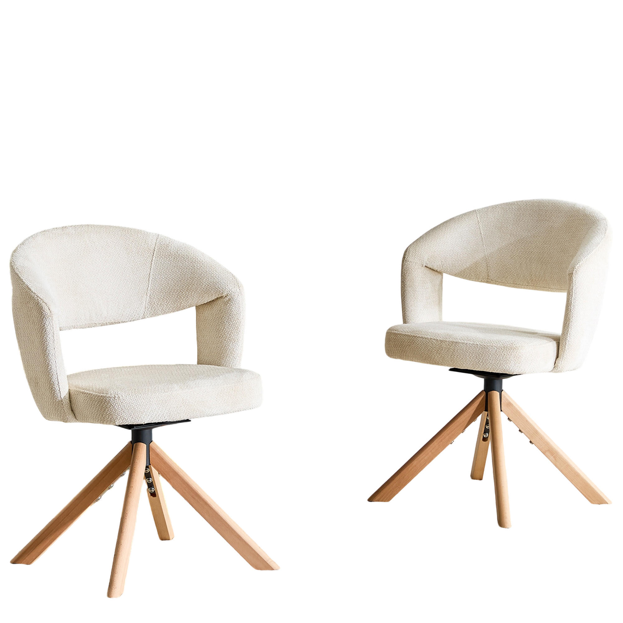 ARMLEHNSTUHL-SET DE-36635 2 Stück mit Massivholzbeinen Creme - Creme, Holz (47.5/81.5/47cm) - ComfortXL