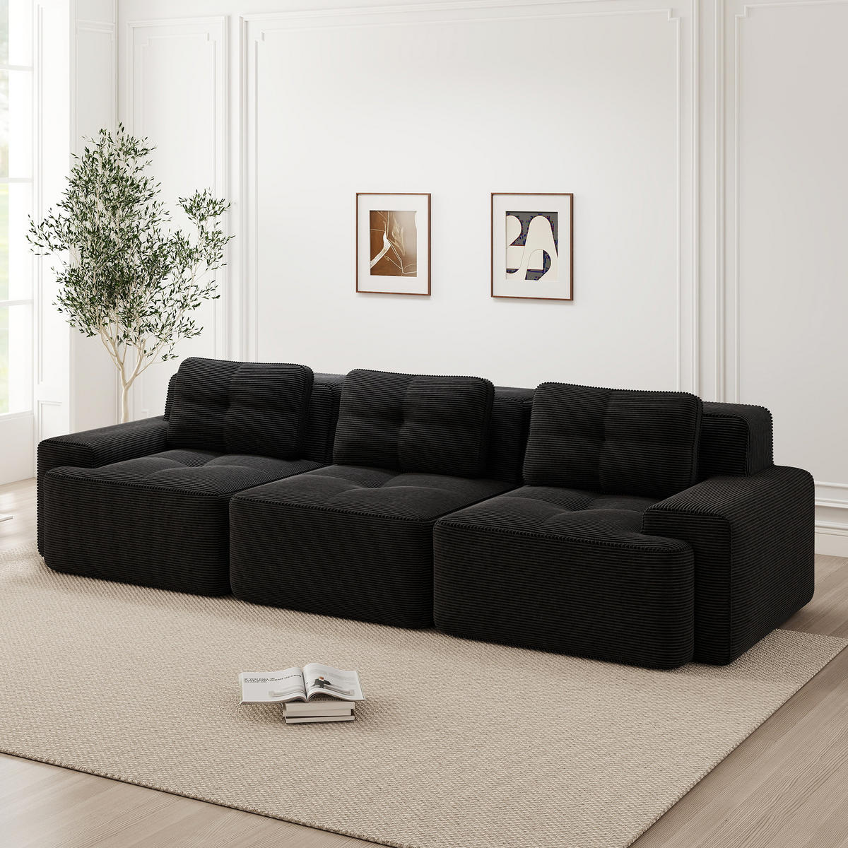 ECKSOFA 293/104/69 cm schwarz aus Cord ohne Montage - Schwarz, Textil (104/293cm) - OKWISH
